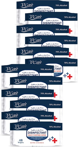 V Care Disinfectant Multi Purpose Anti Bacterial Wipes (White Packaging) , 96 wipes  (Pack of 12)