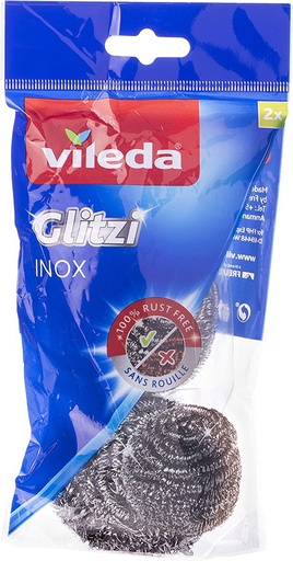 Vileda Glitzi Inox Dishwashing Stainless Steel Scrubber/Spiral Scourer Silver (Pack of 2)