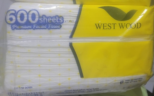 West Wood Facial Tissue 600 Sheets Nylon Pack ( Pack of 5) x Case of 6