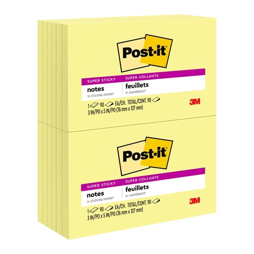 3M 655 Post-it Notes 3" X 5", Canary Yellow,100 sheets/pad