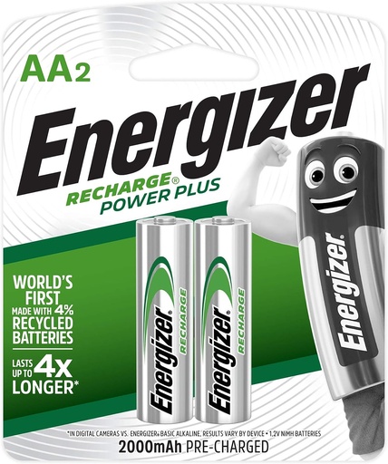 Energizer Recharge Power Plus Rechargeable Batteries , AA (Pack of 2)