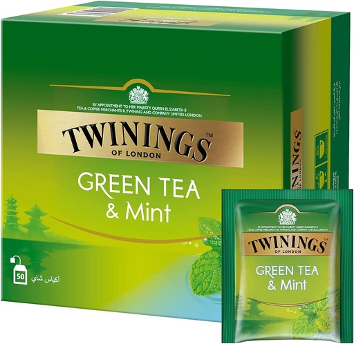 TWININGS GREEN TEA AND MINT 50 TEA BAGS (PACK OF 6)