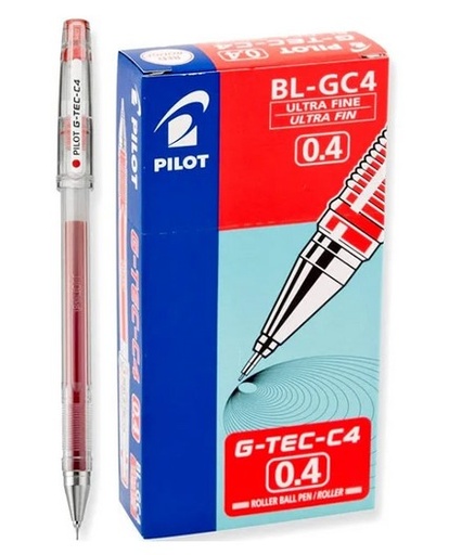 PILOT G-Tec-C4 Roller Pen 0.4mm , Red (Pack of 12)