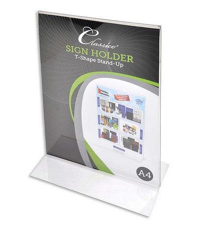 FIS FSNA1301, T-Shape Stand-Up Portrait Sign Holder, A4 Size, Clear