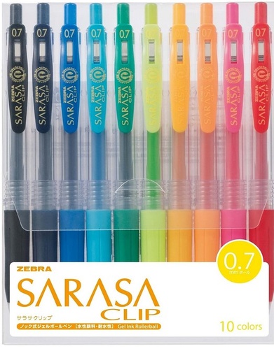 ZEBRA Sarasa Clip Gel Pen, 0.7mm, Assorted (Pack of 10)
