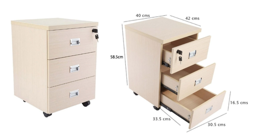 MHM ME 3-Drawer Mobile Pedestal (Office Drawer)- 40cm (L) x 42 cm (W) X 58.5 cm (H)- Oak