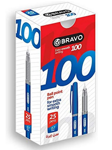 BRAVO 100 Ballpoint Pen , Blue ( Pack of 25) 0.7mm