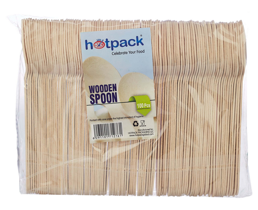 Hotpack Disposable Wooden Spoons (100 pieces) 6 inches
