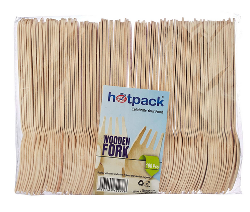 Hotpack Disposable Wooden Forks (100 pieces) 6 inches