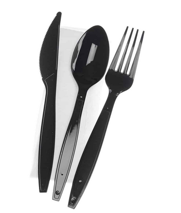 ADY Heavy Duty Cutlery Set , Black (Spoons, Fork , Knife with Napkin)- Case of 500
