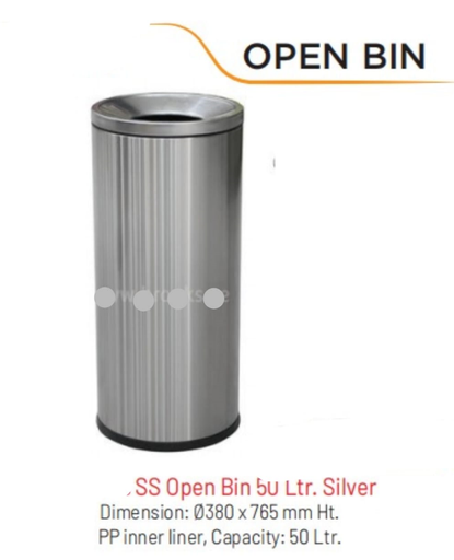 ADY Stainless Steel Open Dust Bin 50Liters, Silver