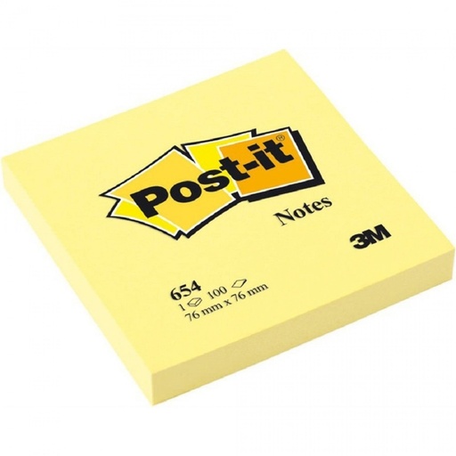 3M 654 Post-it Notes - 3" x 3", Yellow, 100 Sheets / Pad