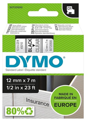 DYMO D1 Tape 12mmx7mm Black on White (S0720530/ 45013)