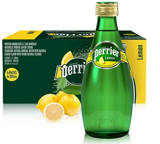 Perrier Natural Sparkling Water, Lemon Flavoured in Glass Bottle - 24x330ml (Pack of 24)