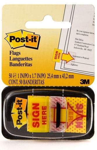3M 680-9 Post It Sign Here Tape Flags - 1 x 1.73", 50 Flags (Pack of  12)