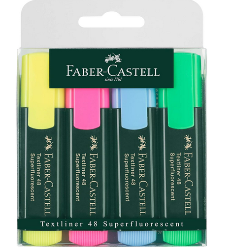 Faber Castell Textliner 48 Highlighter Superfluorescent Assorted Pack of 4