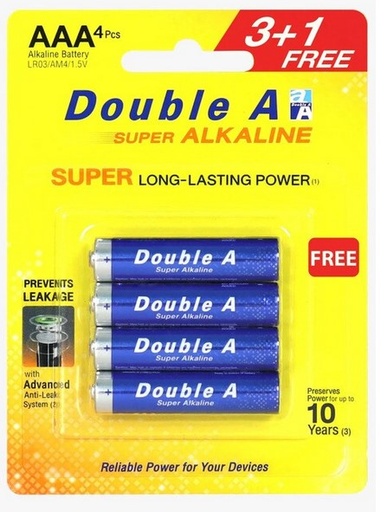 Double A Alkaline Battery AAA - (3 + 1 free)