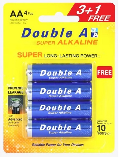 Double A Alkaline Battery AA - (3 + 1 free)