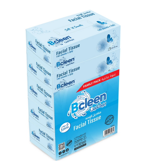 Bclee 2-Ply White Facial Tissue  (19*21cm) 140 Sheets (Pack of 5)