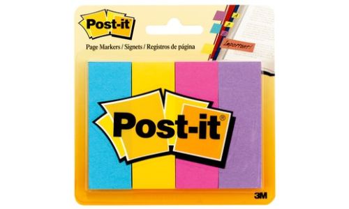 3M Post-it 671-4AU Page Markers - 22mm x 73mm, Assorted (Pack of 4)
