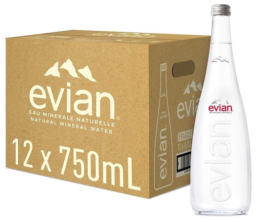 [10219] evian Natural Mineral Water 750ml Glass - (Case of 12)