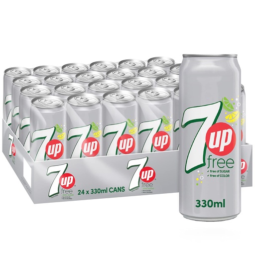 7UP Free, Carbonated Soft Drink, Cans, 330ml x 24