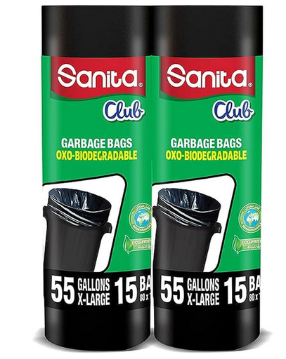 Sanita Club Garbage Bags Roll (Twin Pack Promo) , 55 Gallons X-Large ,30 Rolls ( 80x110cm)