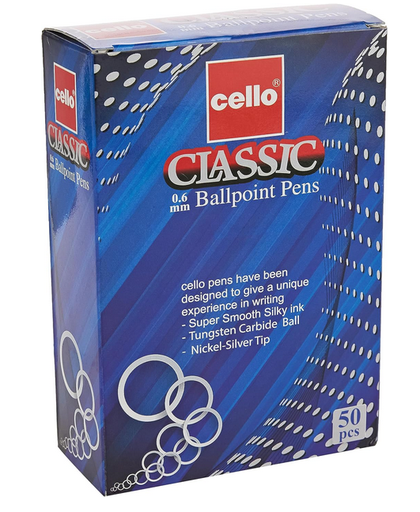 CELLO Classic Ballpoint Pens 0.6mm Black ( Pack of 50)