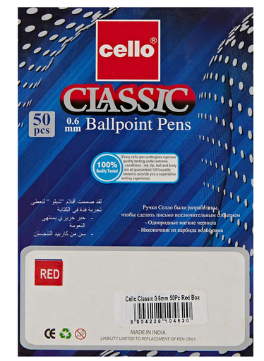 CELLO Classic Ballpoint Pens 0.6mm Red ( Pack of 50)