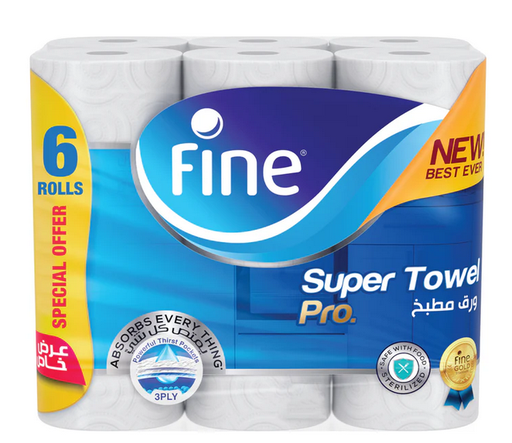 Fine Kitchen Super Towel Pro , 60 sheets,3-ply ( Pack of 6)