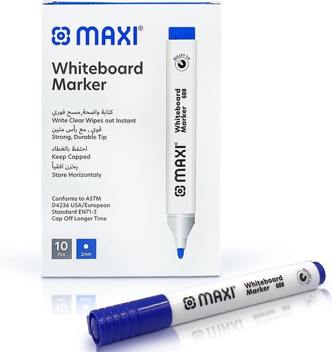 Maxi MX-600B10 Bullet Tip Whiteboard Marker, Blue (Pack of 10)