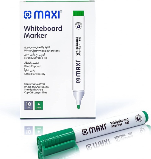Maxi MX-600GN Bullet Tip Whiteboard Marker, Green (Pack of 10)