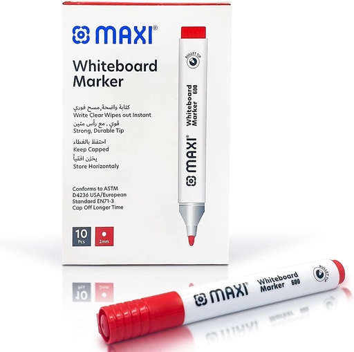 Maxi MX-600RD Bullet Tip Whiteboard Marker, Red (Pack of 10)