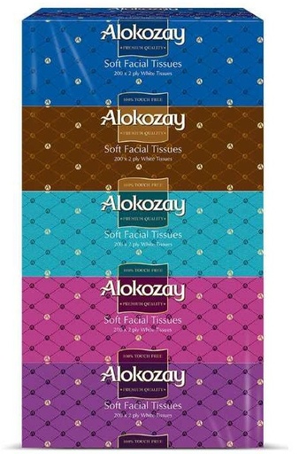Alokozay 2 Ply Soft Facial Tissue 200 Sheets(Pack of 5)