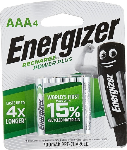 Energizer Recharge Power Plus Rechargeable AAA Batteries (Pack of 4)
