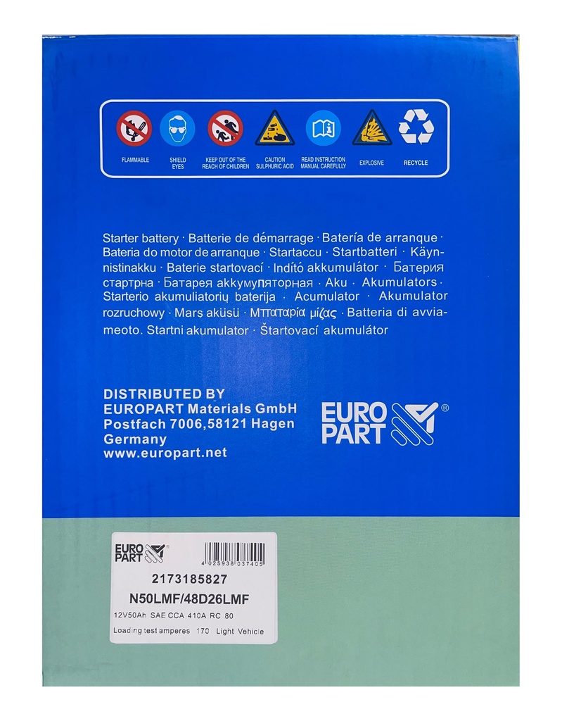 MF Light Vehicle Battery 12V 50Ah (N50L AMP/MF)