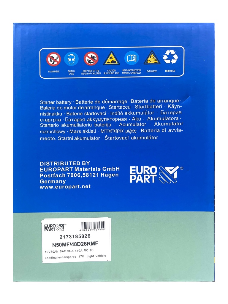 MF Light Vehicle Battery 12V 50Ah (N50R AMP)