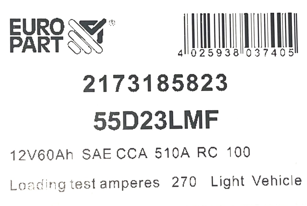 MF Light Vehicle Battery 12V 60Ah (N55D23L AMP)