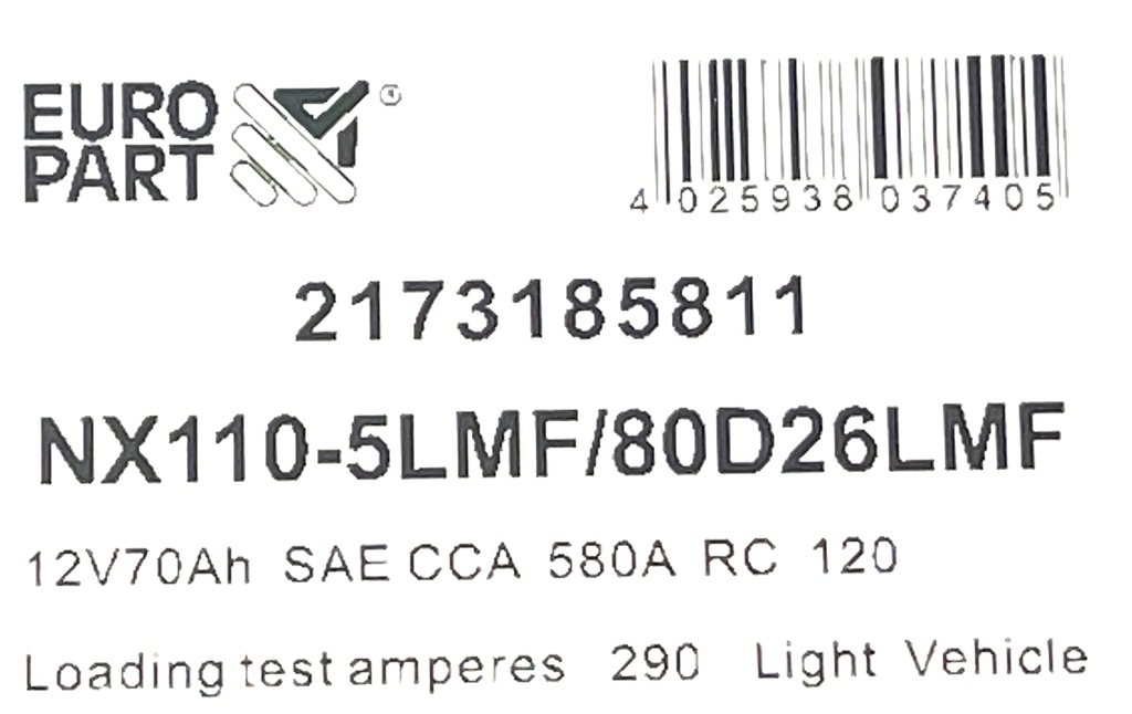 MF Light Vehicle Battery 12V 70Ah (N80D26L AMP)