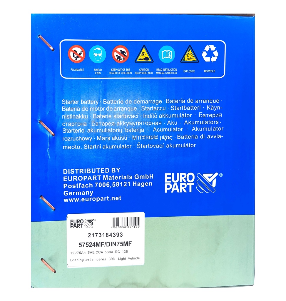 MF Light Vehicle Battery 12V 75Ah (75L DIN MF)