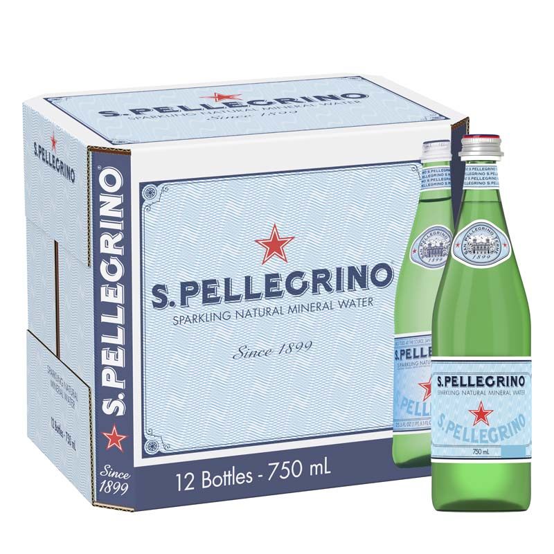 S.Pellegrino Sparkling Mineral Water Glass Bottles (12x750ml)
