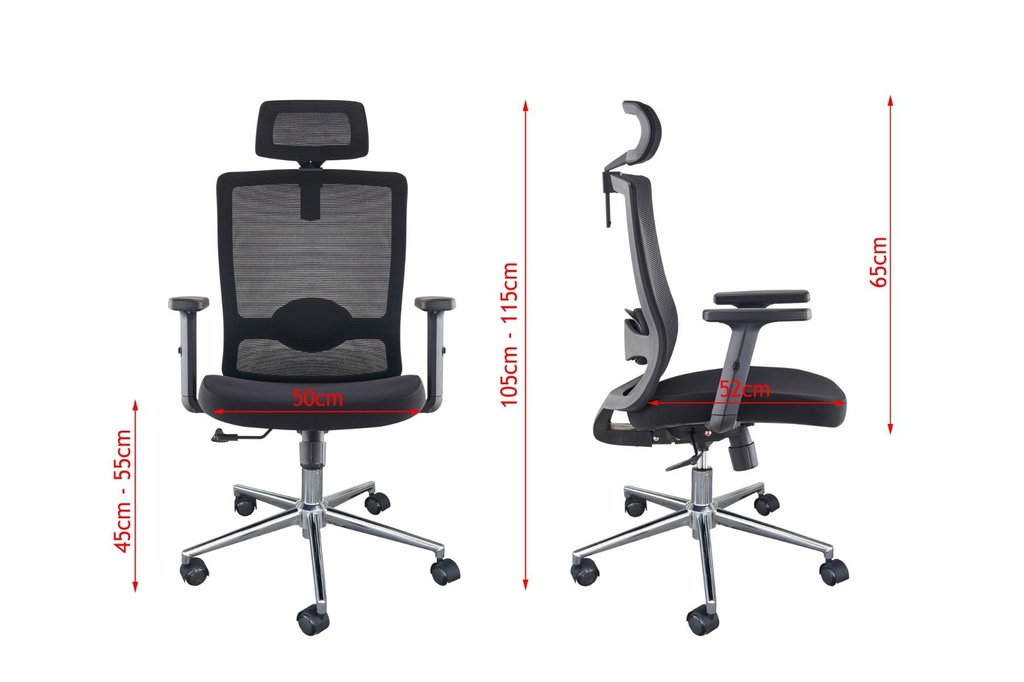 MHM SleekLine T01B High Back Ergonomic Office Mesh Chair - Black
