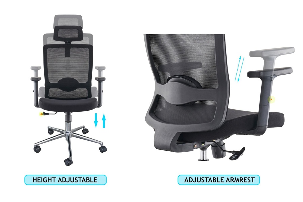 MHM SleekLine T01B High Back Ergonomic Office Mesh Chair - Black