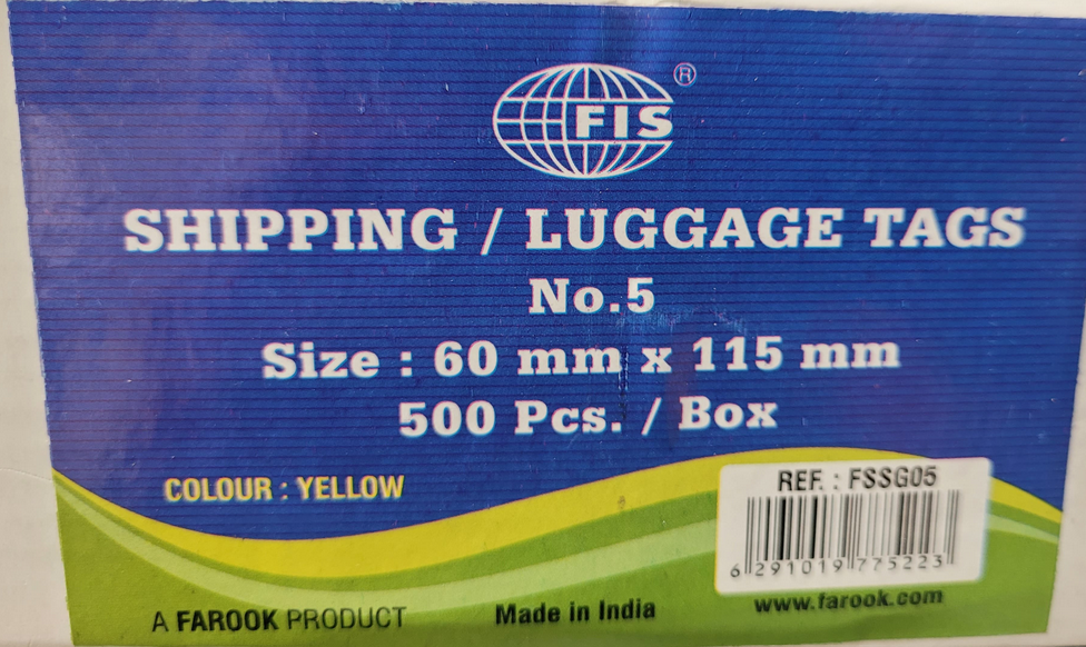 FIS FSSG05 No.5 Paper Luggage Yellow Tags, 115mm x 60mm (500pieces)