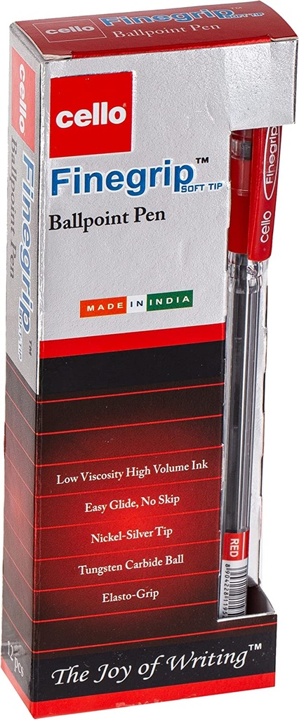 Cello Fine Grip Ball Pen, Red 0.7 mm (Pack of 12)