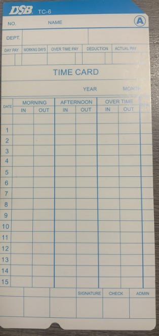 DSB TC-6 Time Cards, 100/Pack