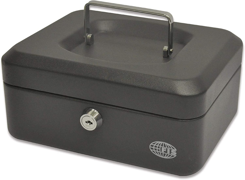 FIS FSCPTS0032BK Cash Box Steel With Key Lock (200 x 160 x 90 mm) 8 Inch Lock Size , Black