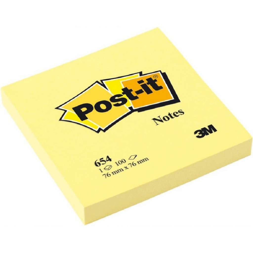 3M 654 Post-it Notes - 3" x 3", Yellow, 100 Sheets / Pad (Pack of 12)