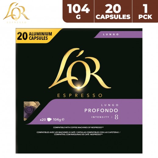 L'OR ESPRESSO LUNGO PROFONDO COFFEE CAPSULE 104G, Intensity 8 (20 CAPSULES)