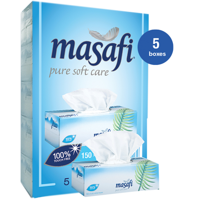 Masafi 2 Ply Facial Tissues White 150 Sheets (Pack of 5)